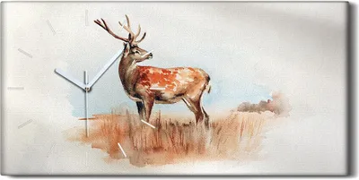 Produktbild von Dekor Leinwand Uhr Wandbilder Geräuschlos Kunstdruck 60x30 Aquarell Tier Hirsch - weiße Hände