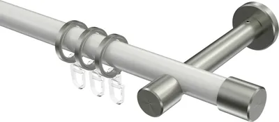 Produktbild von Interdeco Gardinenstange / Vorhangstange Weiß / Edelstahl-Optik, Typ Prestige Santo (Kappe), 20 mm Ø 1-läufig, 260 cm
