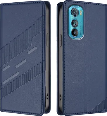 Image de Etui pour Motorola Edge 30, étui portefeuille en cuirPolyuréthaneavec fente pour cartes et fonction stand Blau