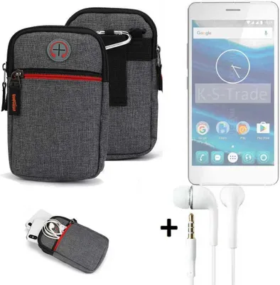 Produktbild von K-S-Trade Gürteltaasche + Kopfhörer kompatibel mit Qilive Q5.5 Handy Tasche Holster Schutz Hülle Handy Hülle grau Zusatzfächer 1x