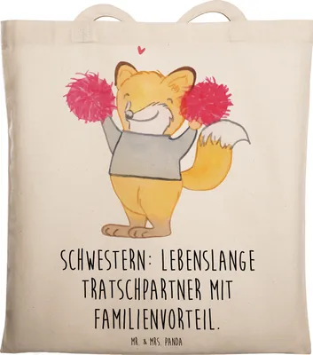 Produktbild von Mr. & Mrs. Panda Tote Bag Schwestern Tratschpartner - Transparent - Geschenk, Tasche, Einkaufstasche, Schwester, Vertrautheit, Spaß, Schultasche, persönliche Erinnerungen