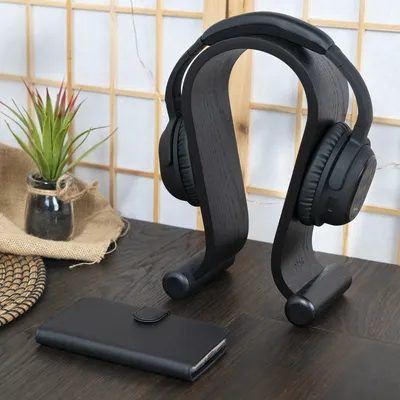 Produktbild von kalibri Kopfhörerhalter Kopfhörerständer Universal aus Holz - Kopfhörer Halter Headset Halterung - On Ear Headphone Stand - Eichenholz in Schwarz