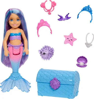 Produktbild von Barbie „Meerjungfrauen Power' Chelsea Meerjungfrau-Puppe mit 2 Haustieren und Zubehör
