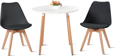 Image de HJ_WeDoo Table de salle à manger ronde blanche avec 2 chaises de salle à manger noires - Ensemble de salle à manger scandinave 80×80×70 cm - pour cuisine, bureau, salle de conférence