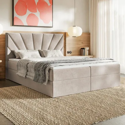 Produktbild von MOTIVENA Aspen Boxspringbett 160x200 Beige Samt (Jasmine 21), Bonellfederkern-Matratze (H4), T28 Komfortschaumstoff Topper (H3)
