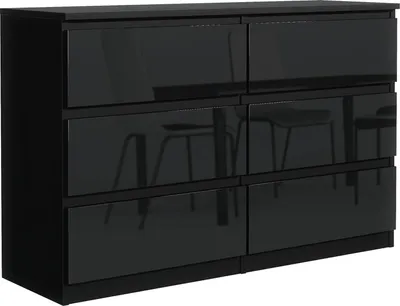 Produktbild von Mobelsta Kommode, Schrank mit Schubladen, Modernes Sideboard, Schubladenschrank, Kommodenschrank, Schwarz  & Hochglanz 120x78,5x39 cm