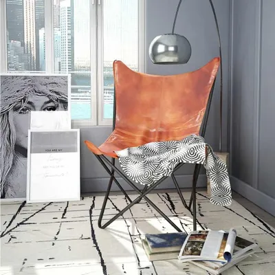 Image de vidaXL Fauteuil Butterfly brun en cuir véritable
