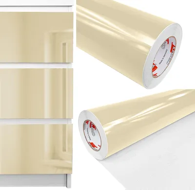 Produktbild von Möbelfolie selbstklebend 100x5000 cm - Beige Hochglanz - Einfarbig Klebefolie für Möbel - Klebefolie Möbel für einfache Anwendung, ideal für die Renovierung von Küche oder Bad - Möbelfolie