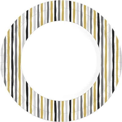 Produktbild von Duni Pappteller  weiß Stripes schwarz gold Ø 22 cm - 10 Stück