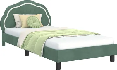 Image de vidaXL Sommier de lit d'enfant avec tête de lit vert mer 90 x 200 cm velours