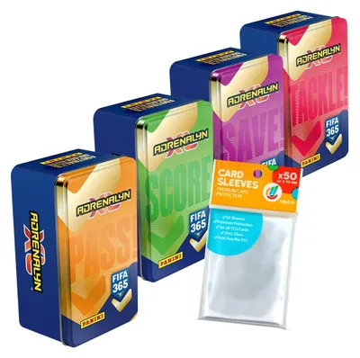 Image de Lot comprenant les cartes de collection FIFA 365 Adrenalyn XL 2027 – les 4 boîtes différentes + des pochettes de rangement exclusives