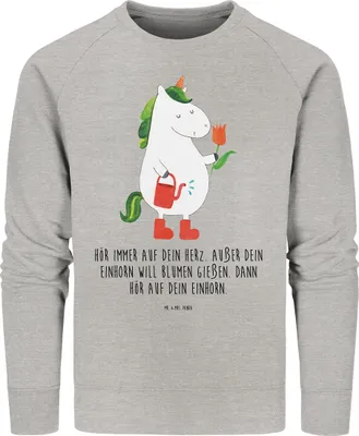 Produktbild von Mr. & Mrs. Panda Baumwoll Sweatshirt Einhorn Gärtner Größe S - Heather Grey - Geschenk, Garten, Pulli, Blume, Stiefel, Sweater, Bio Pullover, Einhörner, Unicorn