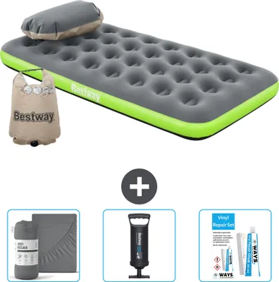 Obrázek produktu pro Nafukovací matrace Bestway - pro 1 osobu - 99 x 188 x 22 cm - šedá/zelená - včetně příslušenství