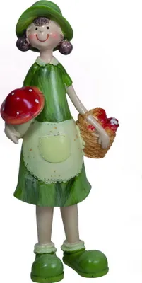 Produktbild von Wichtel Deko Figur Mädchen Kind mit Pilz Fliegenpilz Korb Garten Skulptur Zwerg