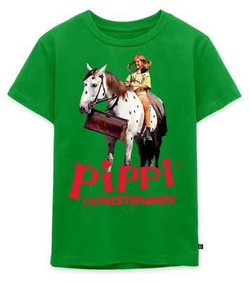 Produktbild von Spreadshirt Pippi Langstrumpf Reitet Auf Kleiner Onkel Kinder Premium T-Shirt, 122/128 (6 Jahre), Grün