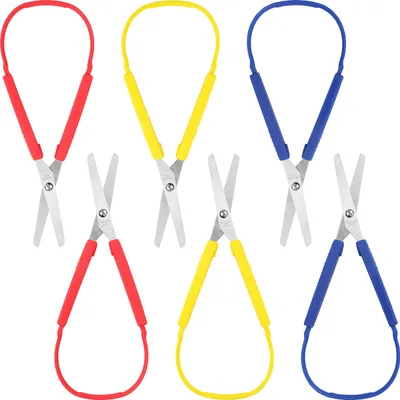 Produktbild von Handi Stitch 6 Stk 20cm Schlaufenschere Griffig Lernschere - Rechtshänder & Linkshänder – Sicherheitsschere Kleinkindschere & Therapieschere –