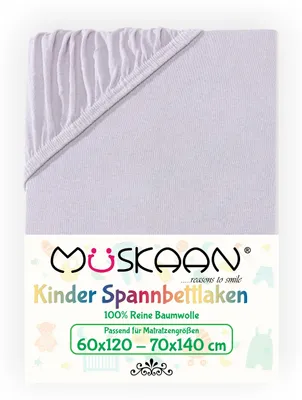 Produktbild von Müskaan Jersey Kinder Spannbettlaken 60x120 - 70x140 cm silber bis 12cm Matratzenhöhe Gummizug Bettlaken 100% Baumwolle
