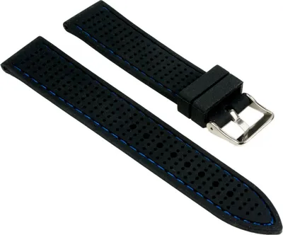 Produktbild von Uhrenarmband Silikon schwarz mit blauer Ziernaht Minott 25530S, Stegbreite:20mm