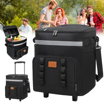 Obrázek produktu pro Chladicí box na kolečkách s piknikovou taškou a velkou chladicí taškou – skládací chladicí box o objemu 35 l s kolečky | až 20 hodin chlazení pro piknik, kempování, pláž a grilování