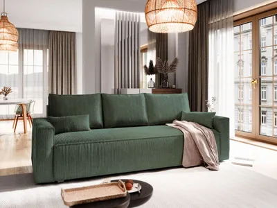Produktbild von Sofa MENI Grün Kordstoff mit Schlaffunktion, Sofa mit Bettkasten, Sofa mit Bettkasten, Wohnzimmersofa, Couch, Soffa, Bettsofa, Couchgarnitur- Grün, POSO 14