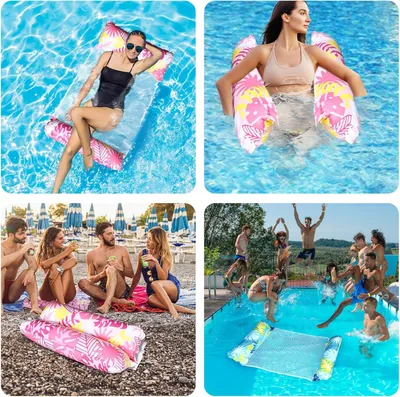 Produktbild von Wasserhängematte 2er Set, 4-in-1, blau und magenta, für Pool
