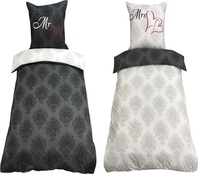 Produktbild von 4 teilig Bettwäsche 155x220 cm Mr. & Mrs. Partner grau anthrazit Wende Übergröße