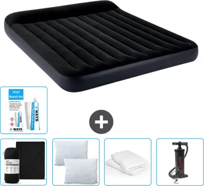 Produktbild von Intex Luftbett - 2 Personen - 183 x 203 x 25 cm - Dunkelblau - Im Lieferumfang enthalten Spannbettuch - Küssen - Pumpe - Reperaturset en Kissenschutz