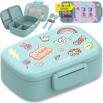 Produktbild von Brotdose Kinder mit Fächern, BPA frei, Lunchbox, Bento box, Brotbox, Brotdose Mädchen & Jungen, Snackbox mit Trennfächern, Vesperbox - Sticker, mint