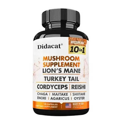 Image de Mushroom Complex 11500mg (120 capsules) Complément alimentaire, Lions Mane, Turkey Cordyceps, Reishi Chaga, cerveau, nerfs, système immunitaire, énergie