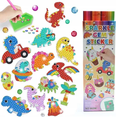 Produktbild von Diamond Painting Sticker Dinosaurier 18 Stück - Mosaik Bastelset Kinder Glitzersteine