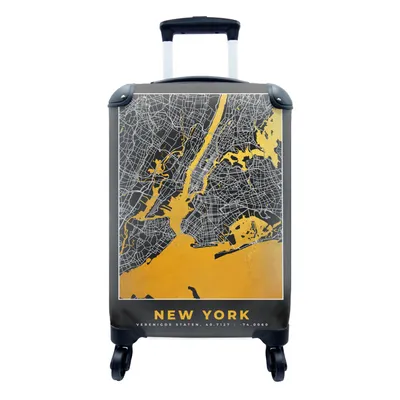 Produktbild von MuchoWow® Koffer Handgepäck Trolley Rollkoffer Kleine Reisekoffer mit 4 Rollen - New York - Stadtplan - Gold - Karte - Cabin Size < 55x40x23 cm & 55x40x20 cm - Fotokoffer - Kabinenkoffer - Boardgepäck - Reise-Box - Reisekoffer - Reisegepäck - Koffer mit Bild - Trolley für Kinder
