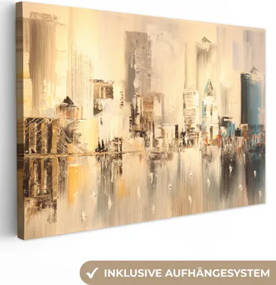 Produktbild von MuchoWow® - Leinwandbilder - Gemälde - Öl - Abstrakt - Skyline, Wandbild, Wanddeko Bilder Wohnzimmer, 30x20 cm