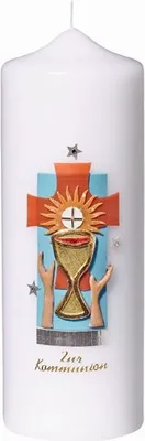 Produktbild von Kommunionkerze 20 x 7 cm mit Namensverzierung (Vornamen + Datum) und Geschenkkarton, Nr. K22