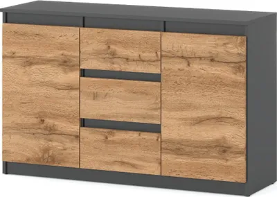 Zdjęcie produktu dla Komoda Nowoczesna Loft 120Cm Szafka Agnes 3 Szuflady Salon Szara Wotan
