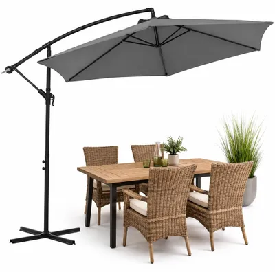 Produktbild von Mucola Kurbelschirm Sonnenschirm Ampelschirm Gartenschirm Marktschirm Strandschirm Terrassenschirm Sonnenschutz - Grau 3 m