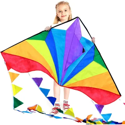 Productafbeelding van Delta-vlieger voor kinderen en volwassenen, 54x31 inch, regenboogkleuren, ripstop polyester, glasvezelframe