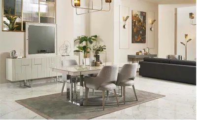 Immagine prodotto di Gruppo zona pranzo Sala da pranzo Set di mobili da pranzo 9 pezzi legno Beige