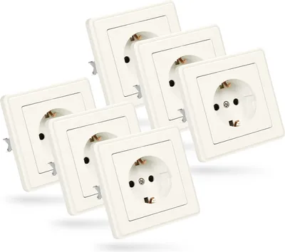 Image de ABSINA Prise de courant de sécurité pour encastrement - 6x prise murale blanche 250V AC, 16A, IP20 - Prise Schuko encastrée