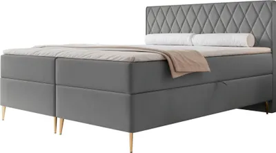Image de Selsey Caresso - Sommier tapissier 180x200, matelas Bonell, surmatelas, velours, bleu-gris