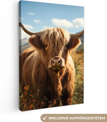 Produktbild von Wanddeko 20x30 cm - Schottisches Hochlandrind - Tierportrait - Natur - Tier, Deko Wohnzimmer, Leinwand Bilder