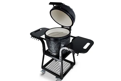 Produktbild von Kamado SE-19TR Grill mit Trolley Schwarz 50cm Grilldurchmesser BBQ Keramik Holzkohlegrill Grill mit Holzkohle
