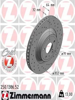 Immagine prodotto di 2x disco freno ZIMMERMANN 250.1386.52 per FORD USA Mustang VI Coupe 64mm 352mm