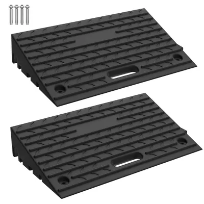 Productafbeelding van Stoeprandhelling - Rubberen helling - 10 cm hoog - Draagvermogen 2000 kg - Antislip - Set van 2 - Zwart