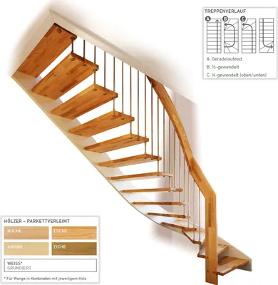Produktbild von Dolle Geschosstreppe Bilbao 1/2-gewendelt 252-280cm GH Holz rund 30mm Esche versiegelt
