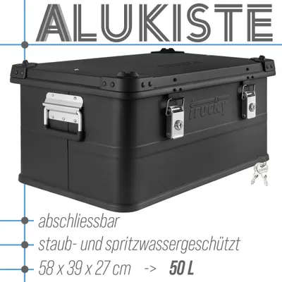Produktbild von Aluminium Box mit Deckel Schwarz Alu Kiste Alukiste Auswahl Transportbox Metallbox Aufbewahrungsbox Boxen Abschliessbar Metallkiste Trucky, Größe:50 L