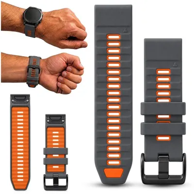 Zdjęcie produktu dla Pasek silikonowy QuickFit do Garmin 26 mm szary z pomarańczowym