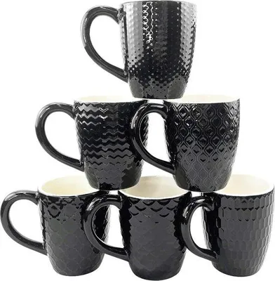 Image de Lot de tasses à café à motifs décoratifs, 350 ml, noir