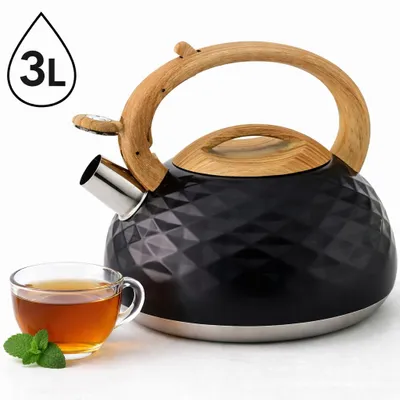 Produktbild von Hauspremium Stahl Wasserkocher für Gas und Induktion Schwarz 3L