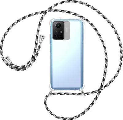 Produktbild von Handykette Backcover-Schutzhülle mit Band (Metall silberfarben) für Xiaomi Redmi Note 12S (6.43'') - schwarz/grau/weiß