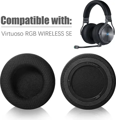 A product image showing ear pads for headphones and a pair of headphones.